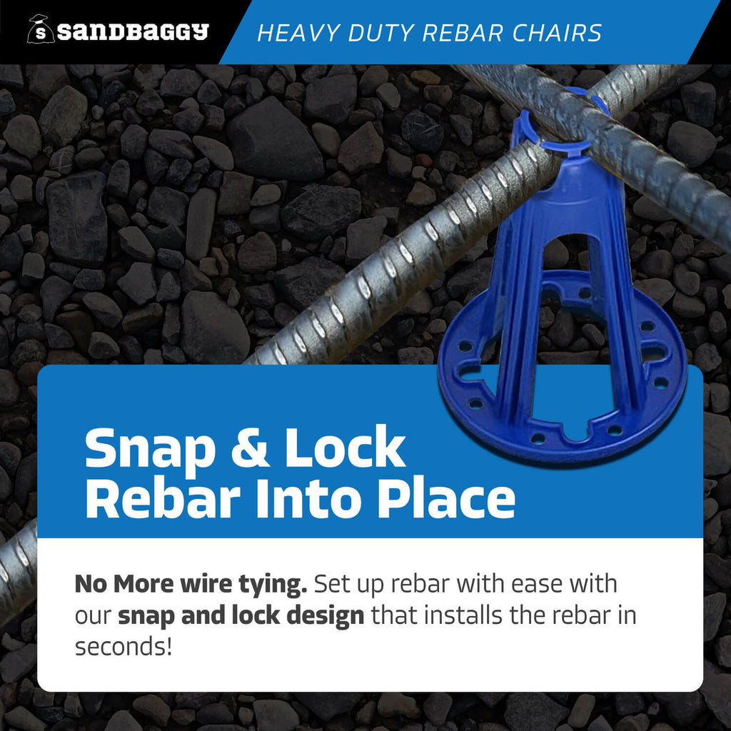 snap and lock heavy duty plastic rebar chairs - blue