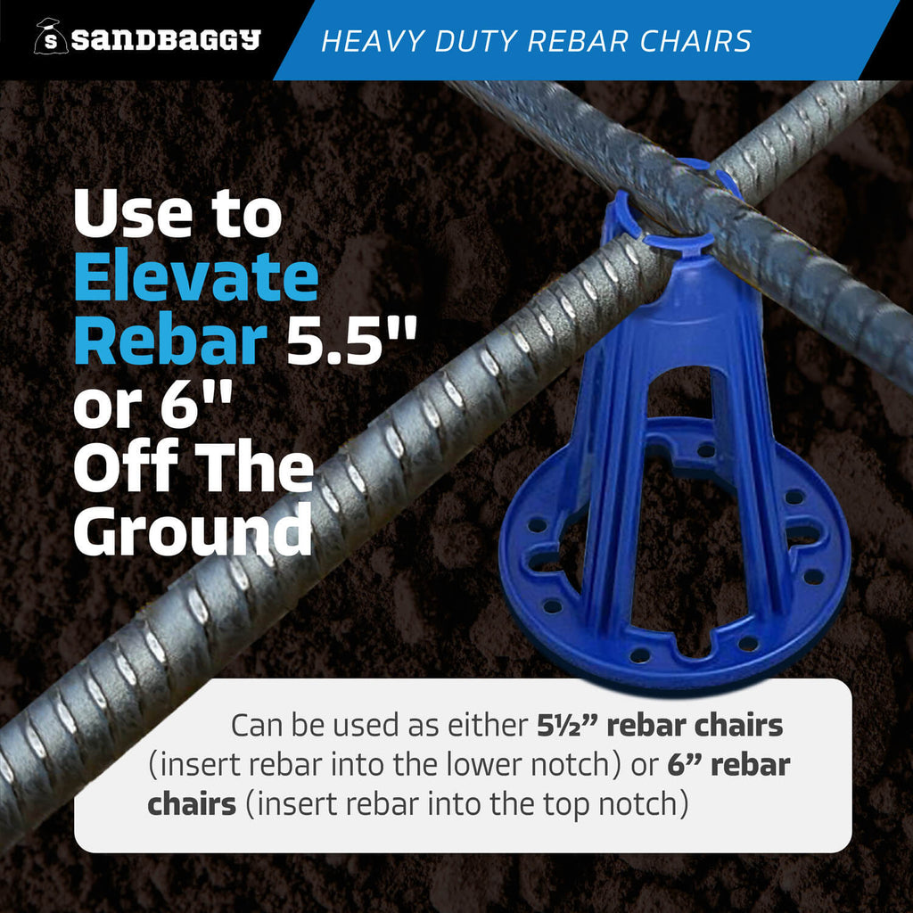 heavy duty plastic rebar chairs - blue - 5-1/2 inch or 6 inch rebar elevation