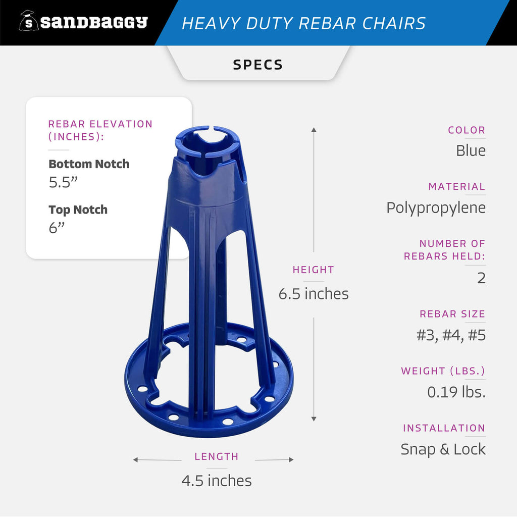 heavy duty plastic rebar chairs - blue - specs