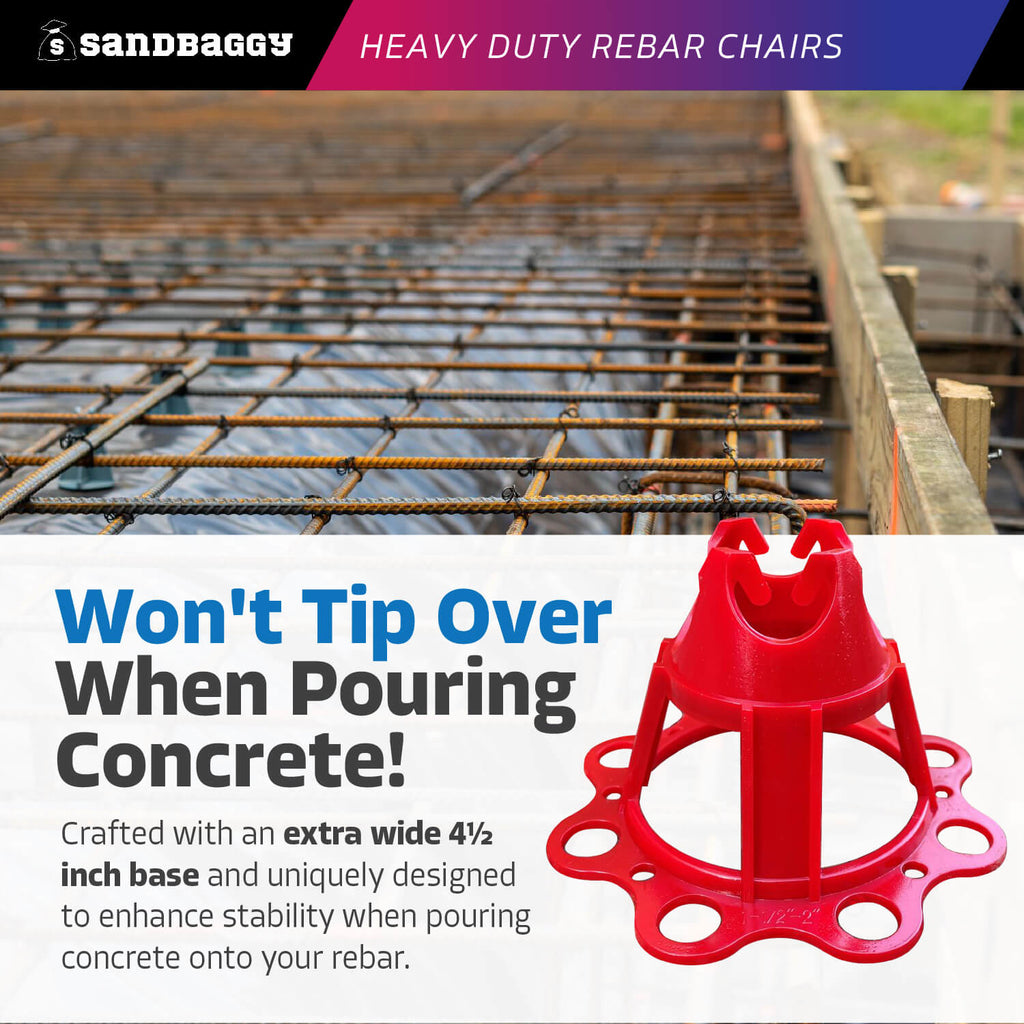 wide base rebar chairs give added stability for concrete pouring