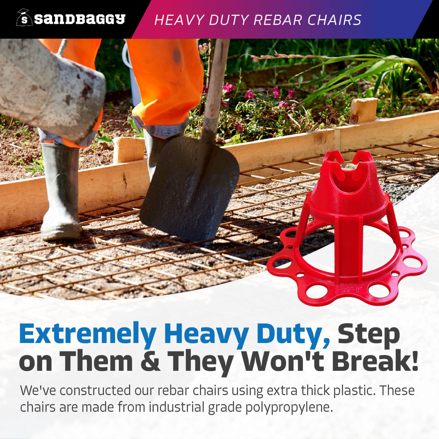 Plastic Rebar Chairs - Elevates Rebar 1 ½