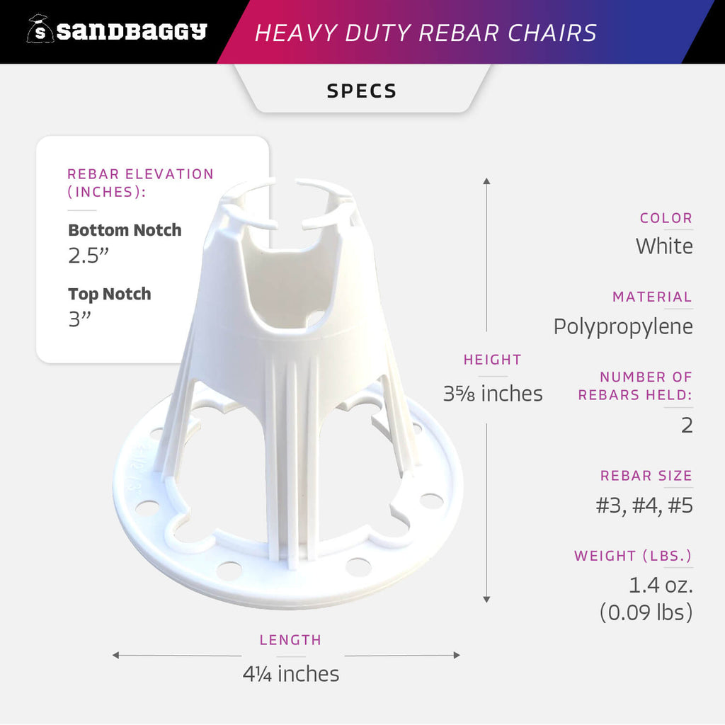 White heavy duty 3" plastic rebar chairs specs
