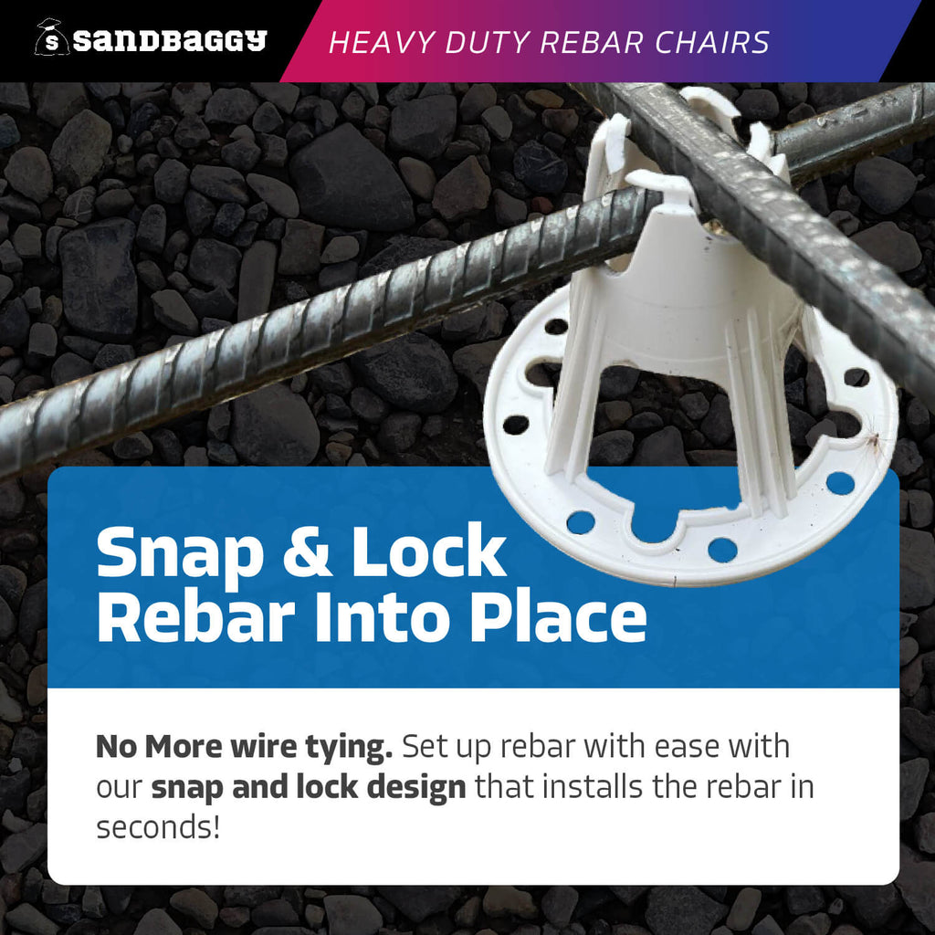 Snap and lock heavy duty 3" plastic rebar chairs