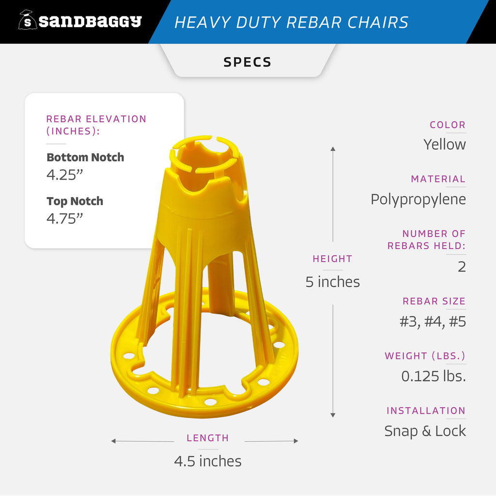 heavy duty plastic rebar chairs (yellow) - specs