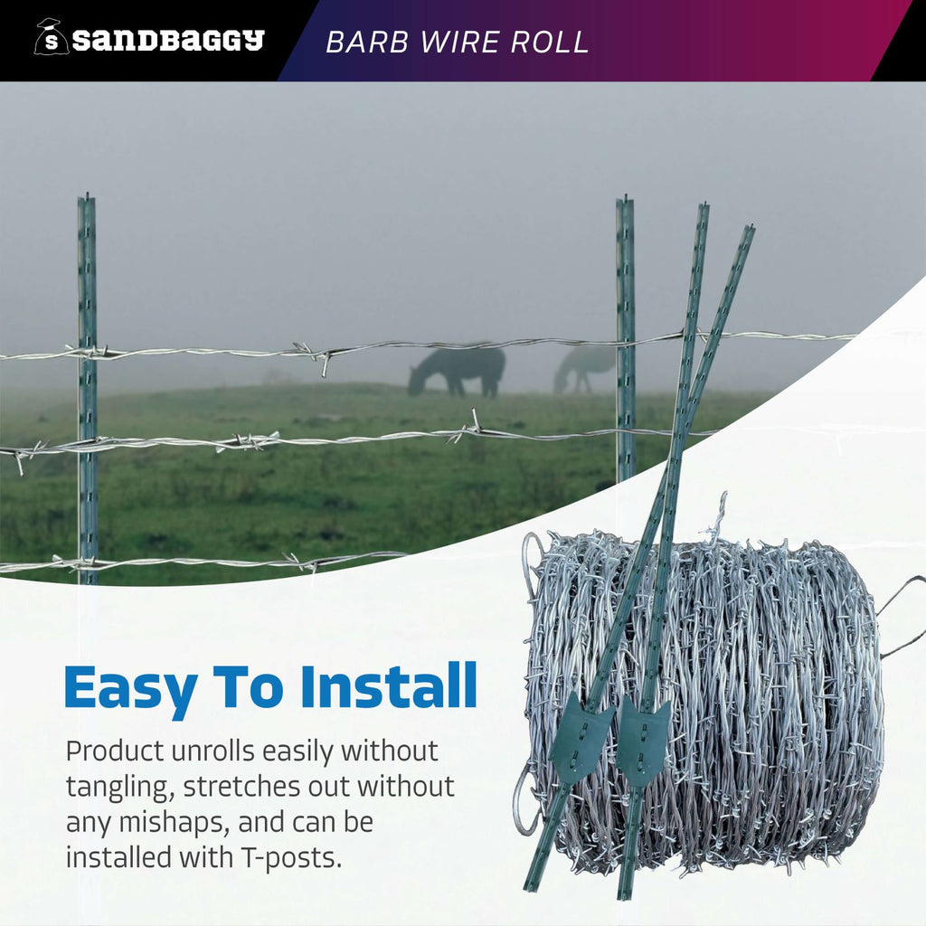 barb wire roll install with t-posts