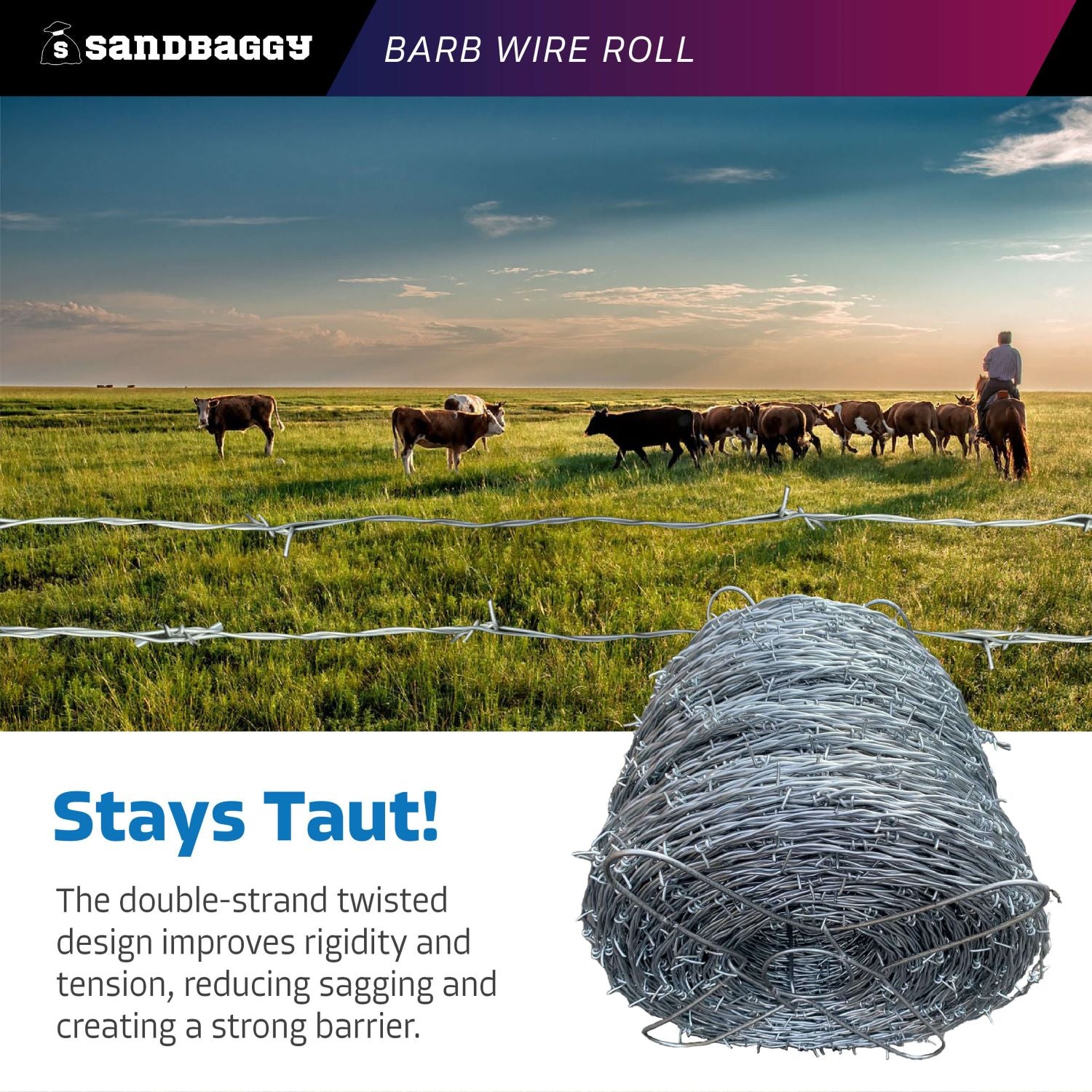 Barb Wire Rool 12.5 Gauge High Tensile Barb Wire Roll (1320 ft) - 2 Point Barb – Sandbaggy