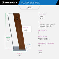 Modern Commercial Wood Bike Rack - Surface Mount - 2 Capacity