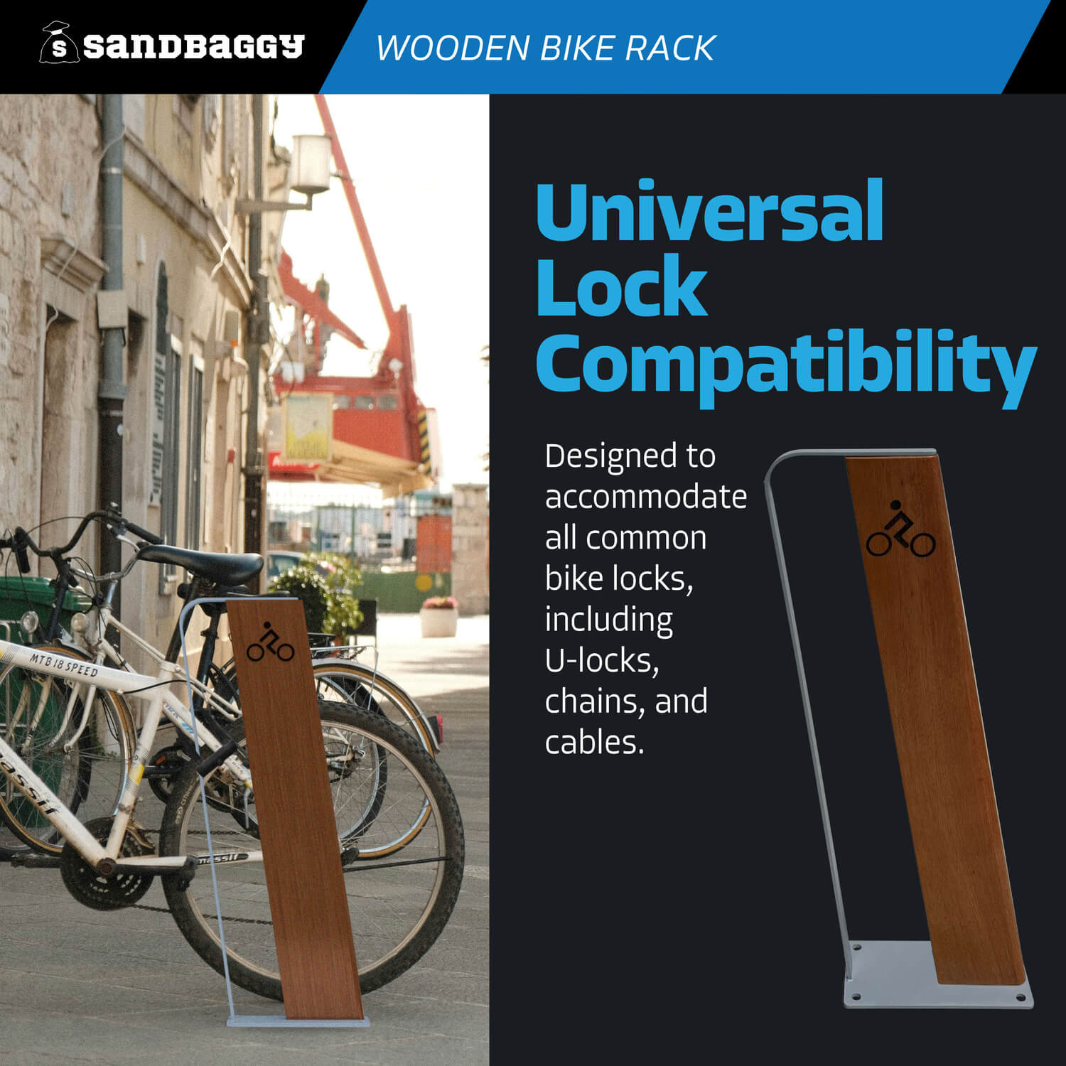 Modern Commercial Wood Bike Rack Surface Mount Capacity