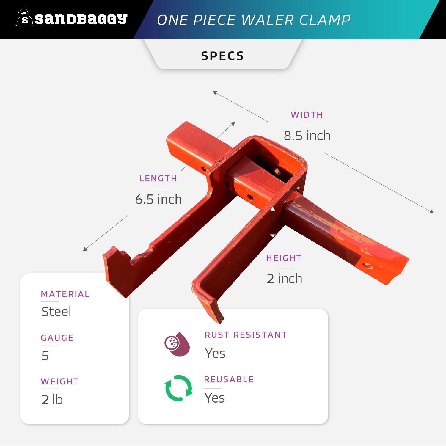 Sandbaggy One-Piece Waler Clamp – Compatible With Symons Concrete Forms – Steel