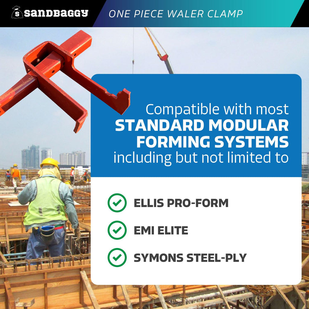 One-Piece Waler Clamps compatible with standard modular forming systems