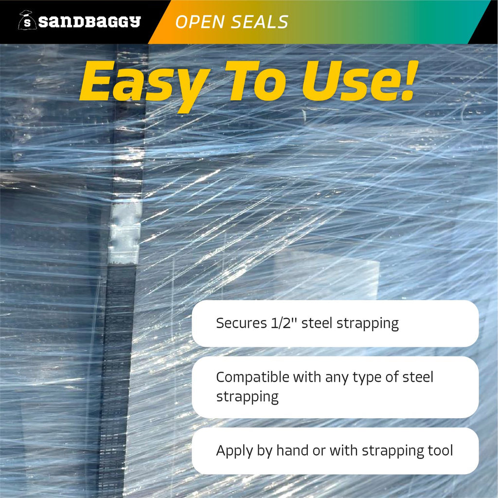 open strapping seals for securing 1/2" steel strapping