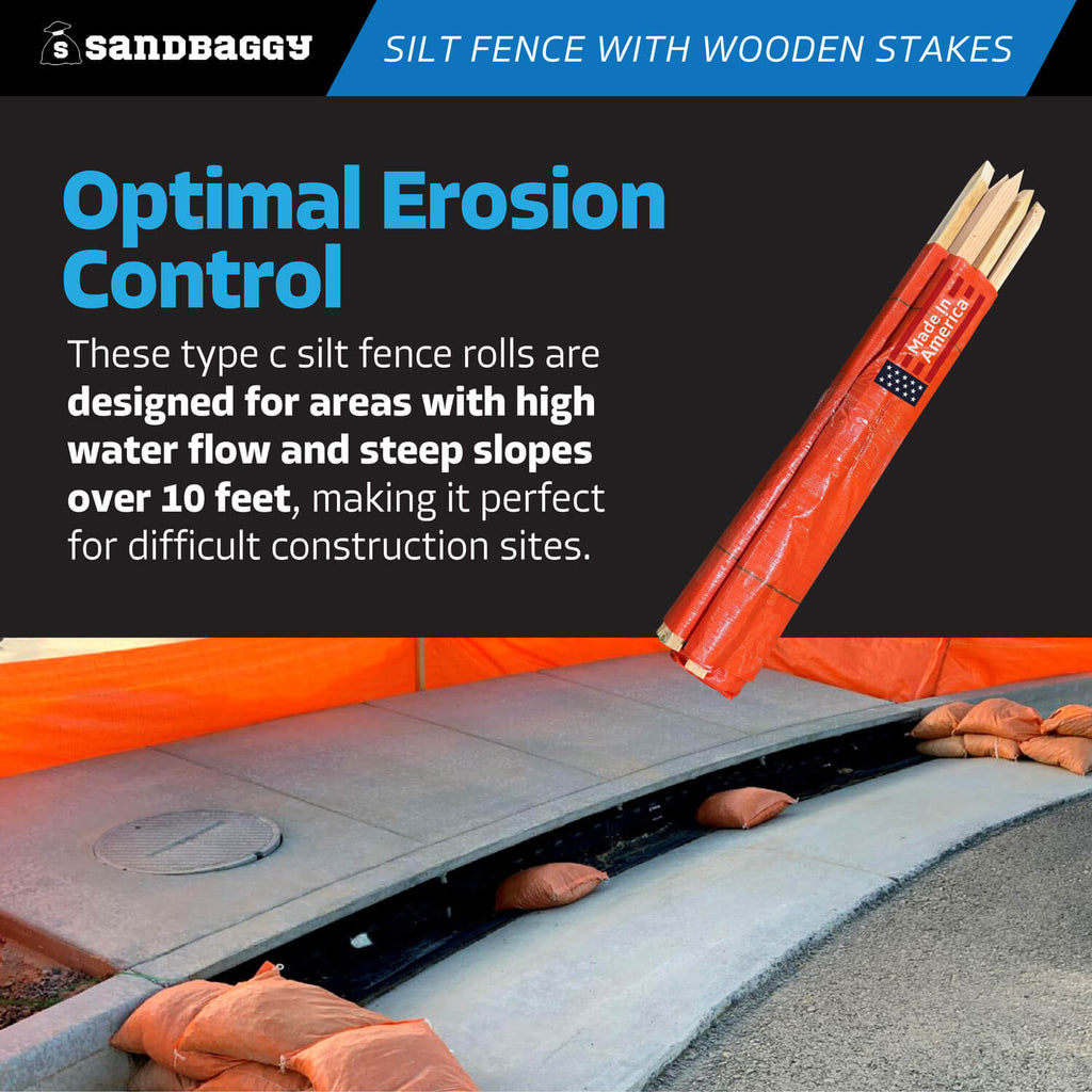 orange silt fence with stakes - erosion control