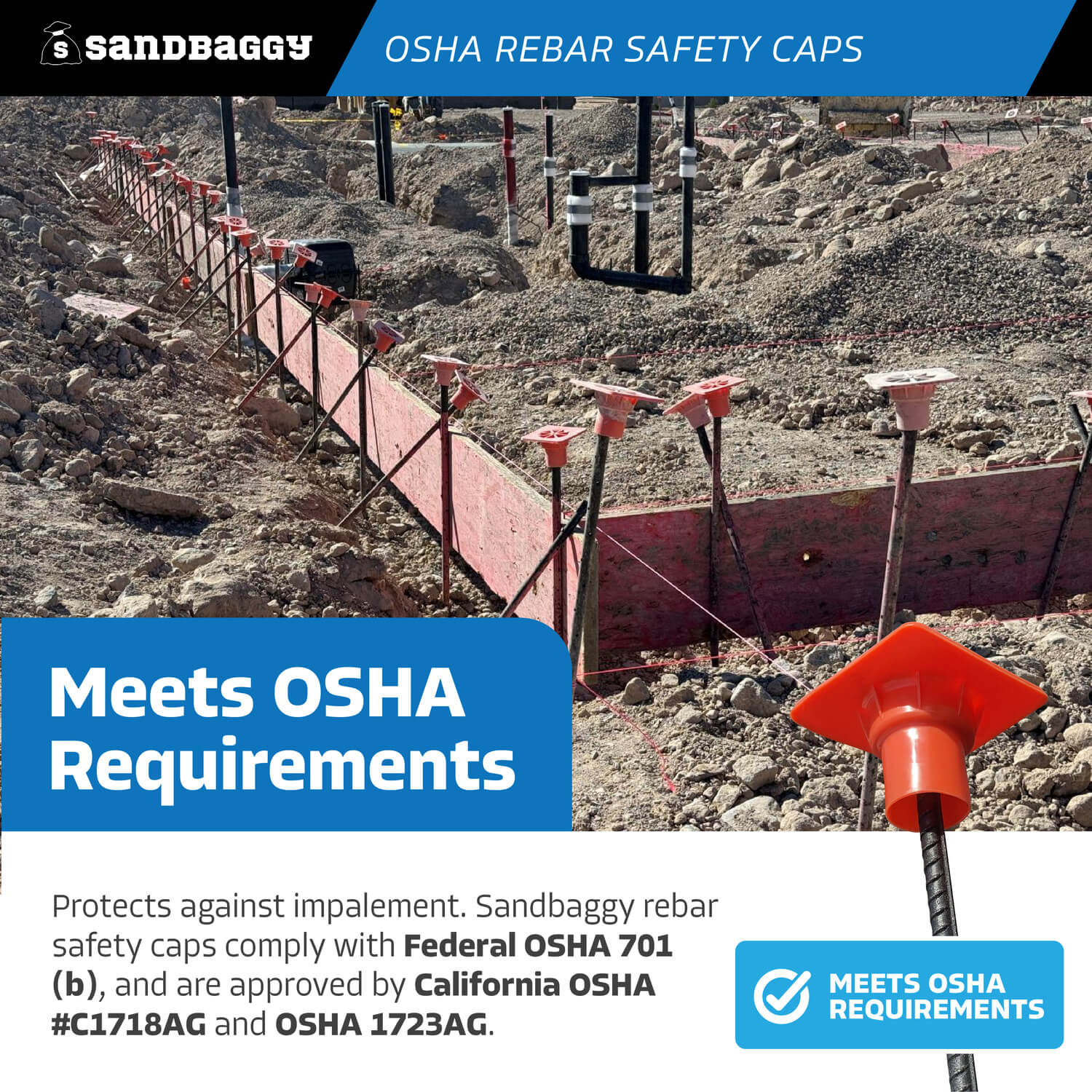 OSHA Approved Rebar Safety Caps - Fall Protection (USA Made) – Sandbaggy