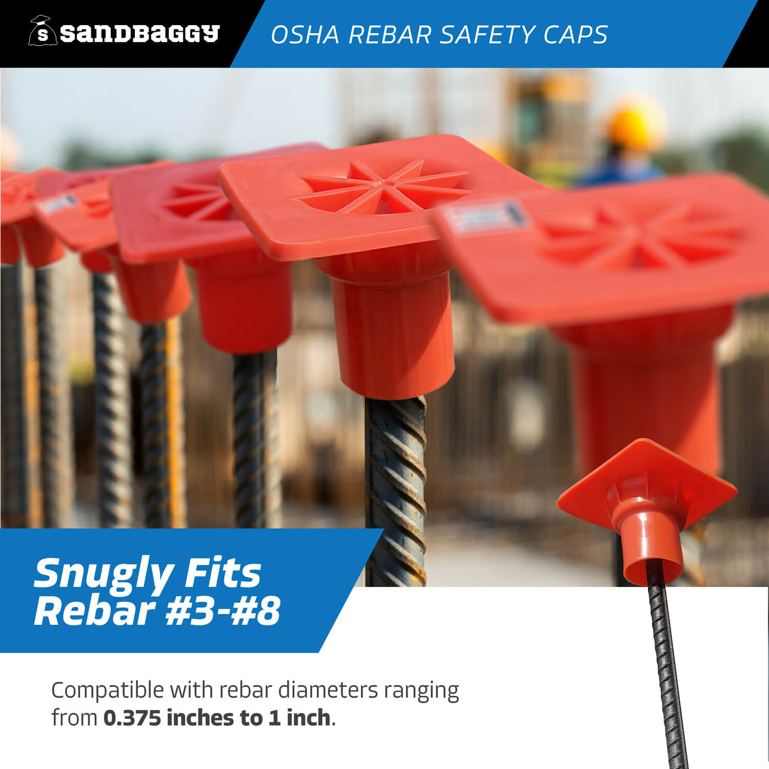 OSHA Approved Rebar Safety Caps - Fall Protection (USA Made) – Sandbaggy