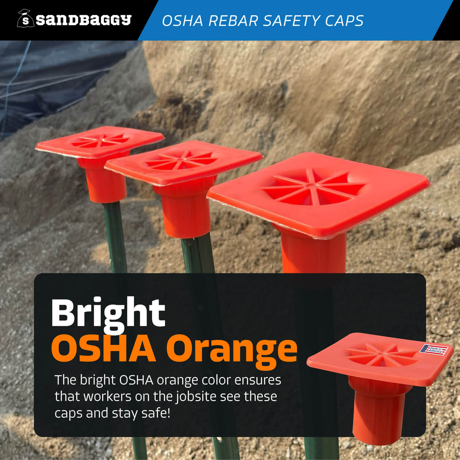 100 Pack, Construction Rebar Impalement Protective Safety Cap - OSHA