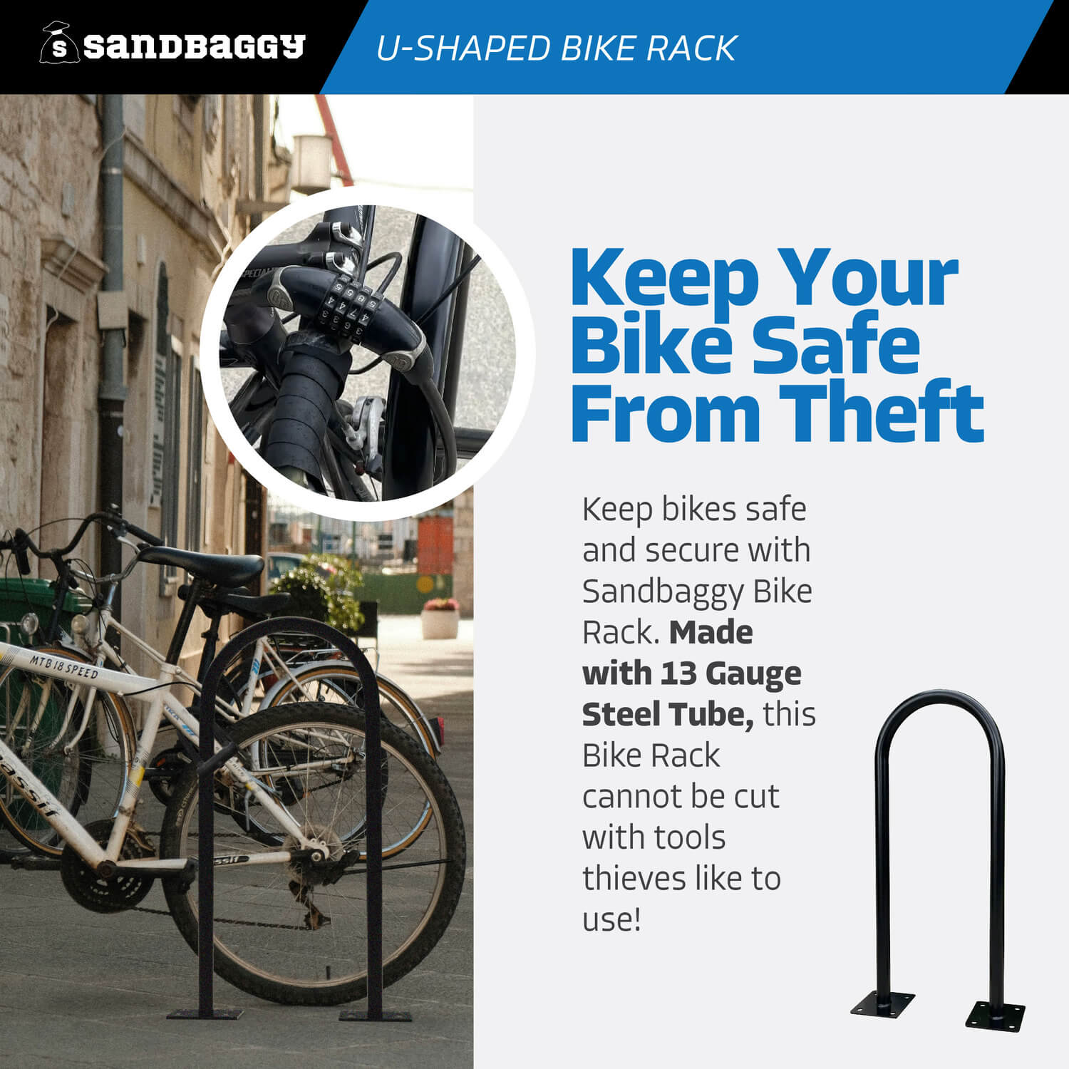 In Ground Mounting Bike Rack Outdoor Bike Rack | U Bike Rack, In Ground, Commercial - Sandbaggy