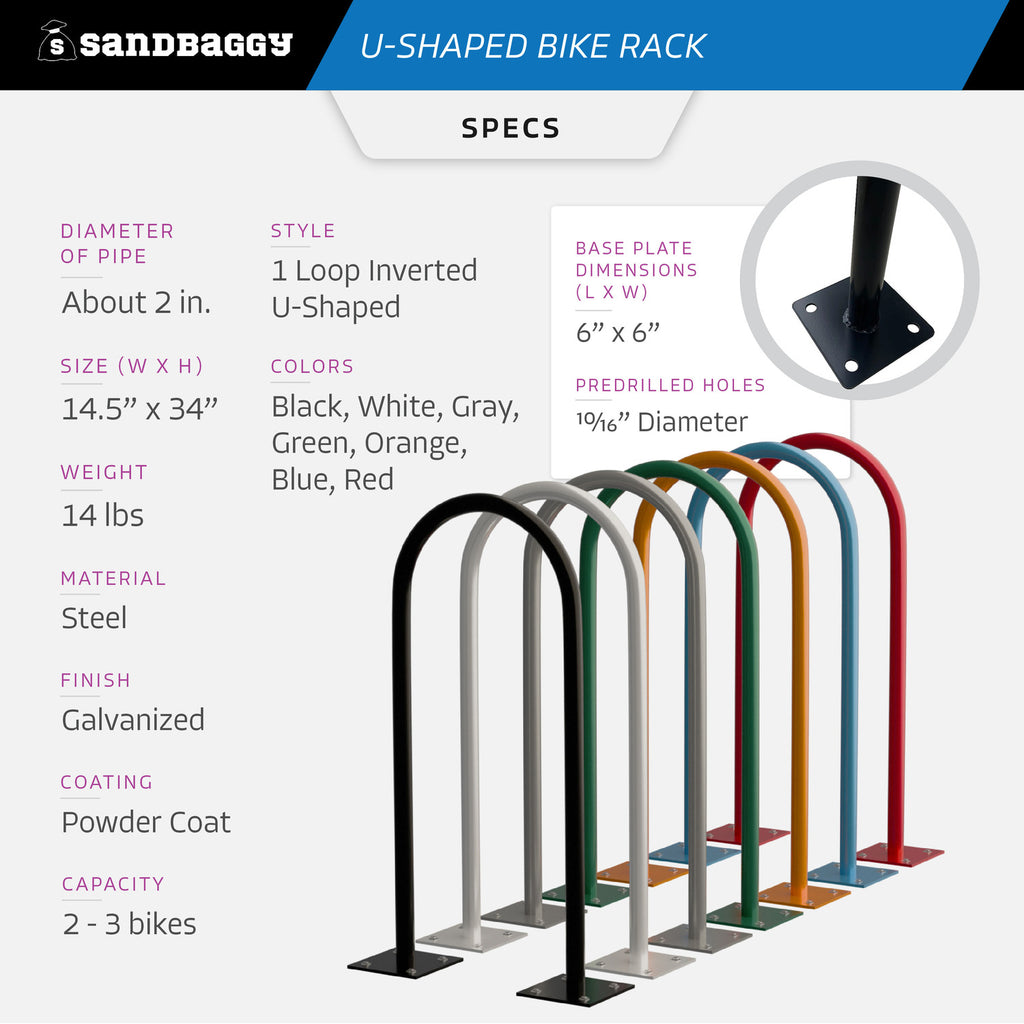 Outdoor Bike Rack | U Bike Rack, In Ground, Commercial - Sandbaggy