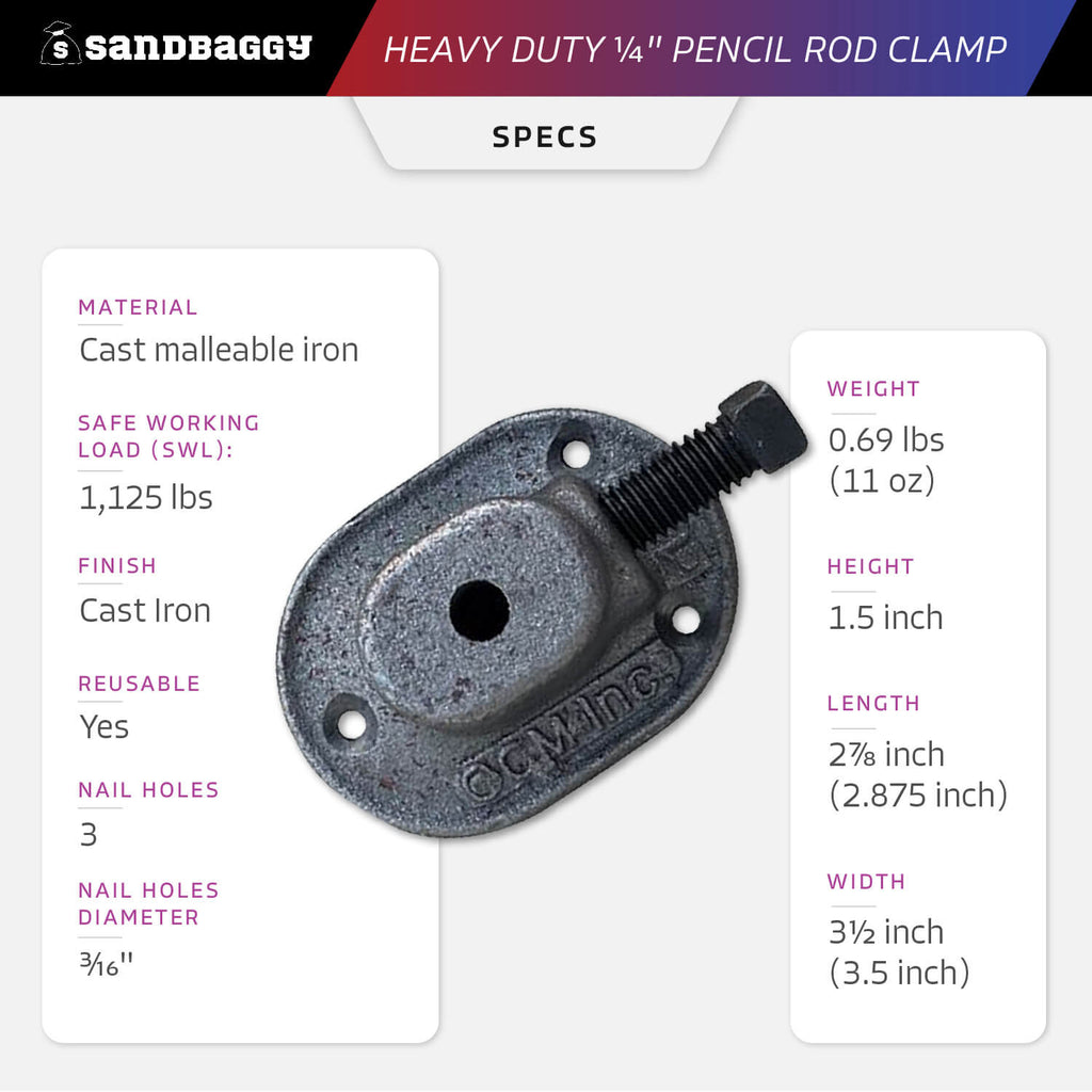 heavy duty 1/4" pencil rod clamp specs