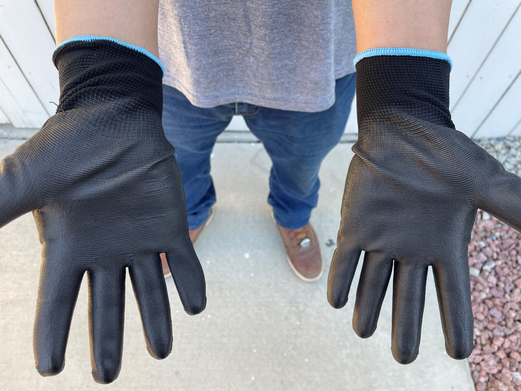 medium sized palm and finger coated polyurethane work gloves 