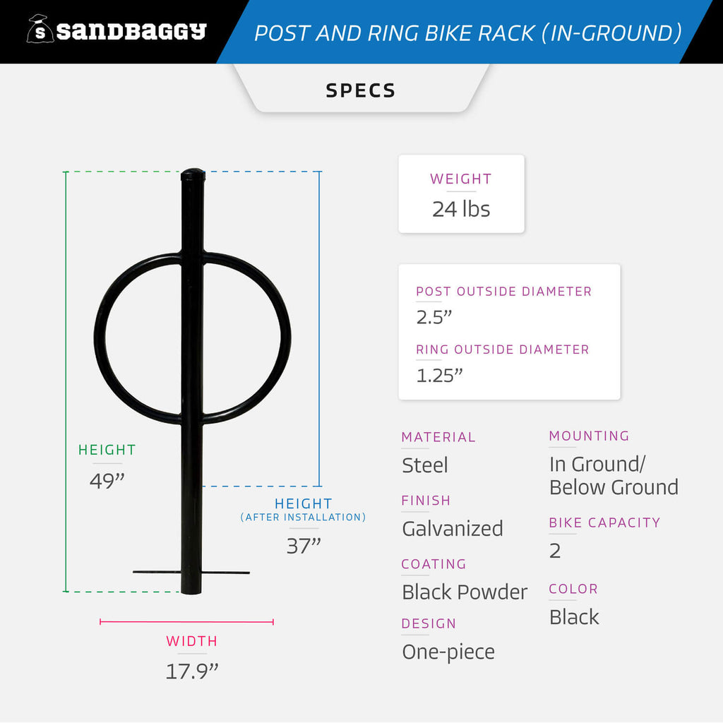 post and ring bike rack - in ground - specs