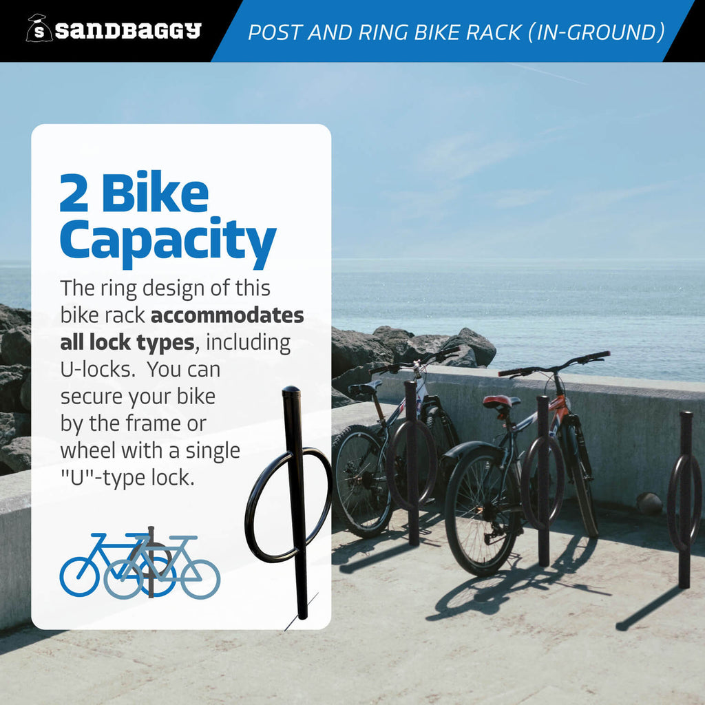 post and ring bike rack - in ground - 2 bike