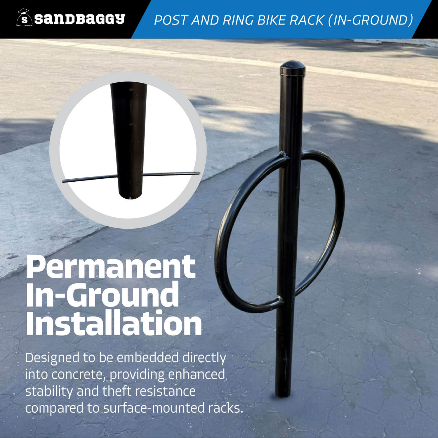 Commercial Post and Ring Bike Rack - Outdoor In Ground – Sandbaggy
