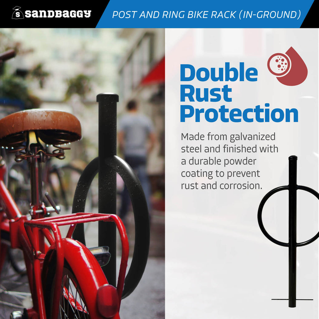 post and ring bike rack - in ground - galvanized steel