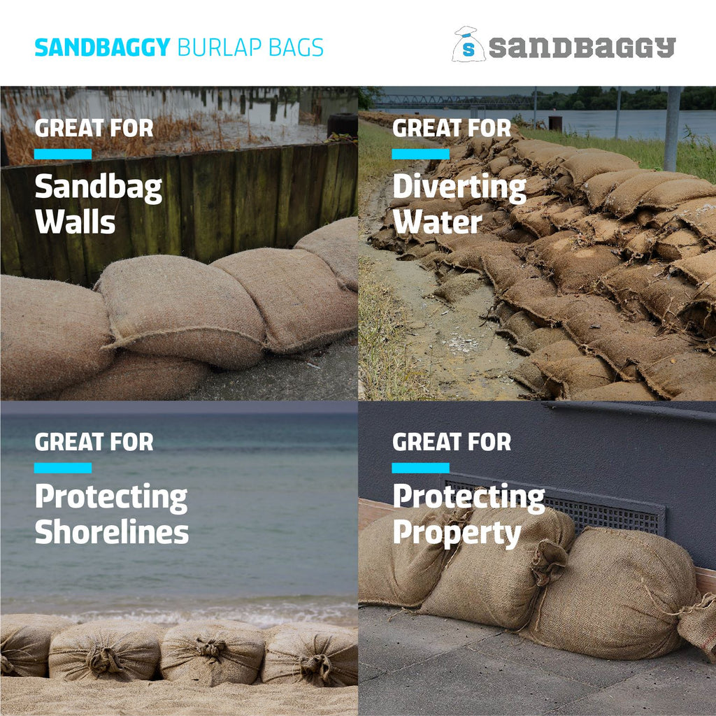 filled burlap sandbags for flood protection and erosion control
