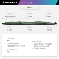 storm drain filter sock specs