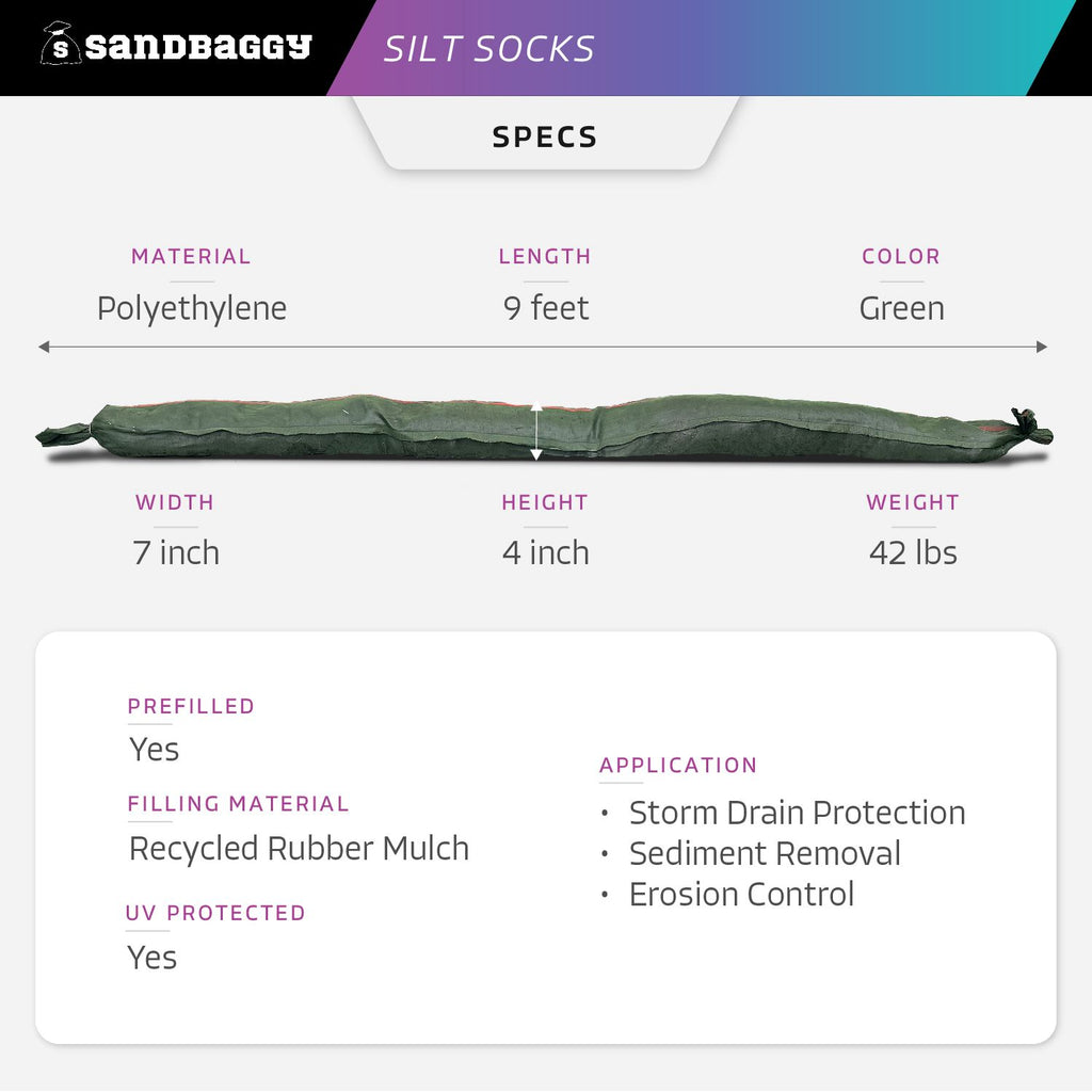 storm drain filter sock specs
