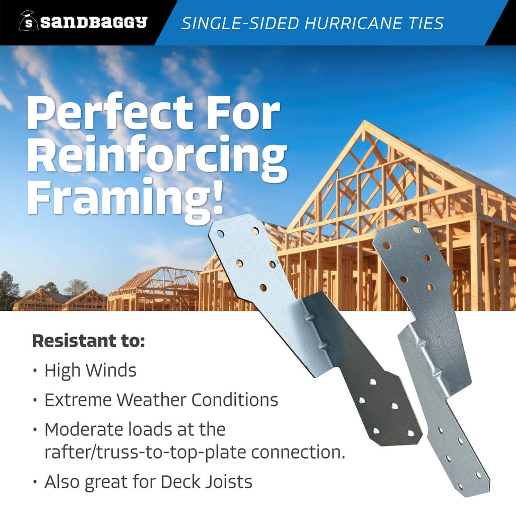 Single-Sided Hurricane Ties for Rafters / Trusses - 18 Gauge (Galvanized)