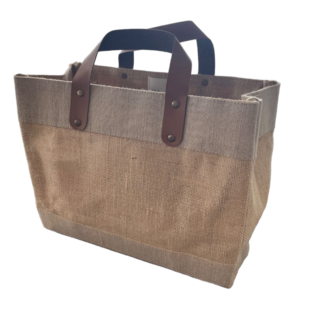 Small Burlap Tote Bags x x with Leather Handles