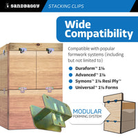 1-1/8" x 1-1/8" stacking clips for modular concrete forming systems