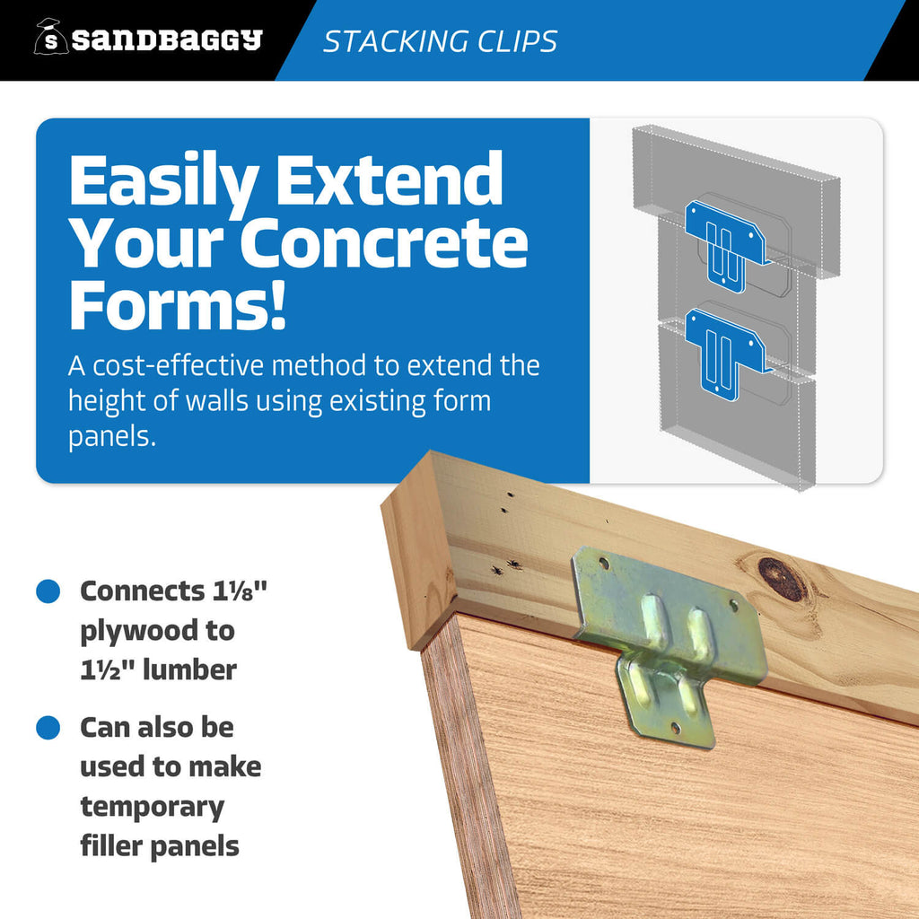 1-1/8" x 1-1/8" stacking clips - extend concrete forms