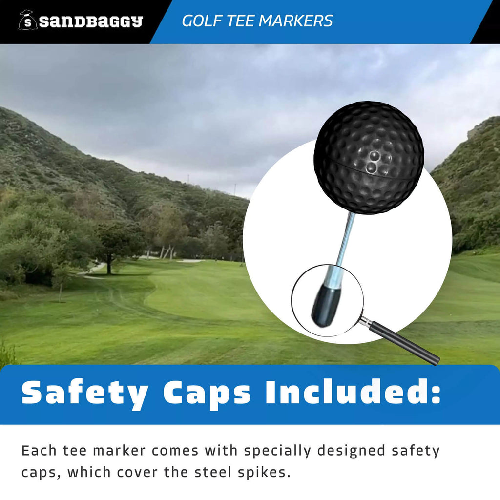 black golf course tee marker - safety caps included