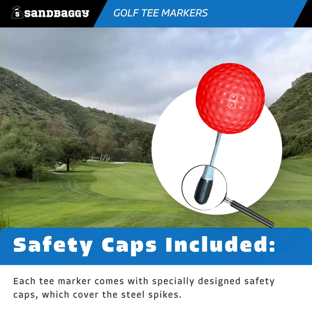 red golf course tee markers - safety caps included