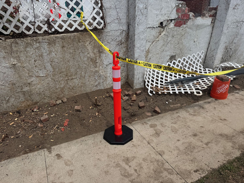 46" Plastic Traffic Delineator Post with Base - Reflective Bands (Orange)