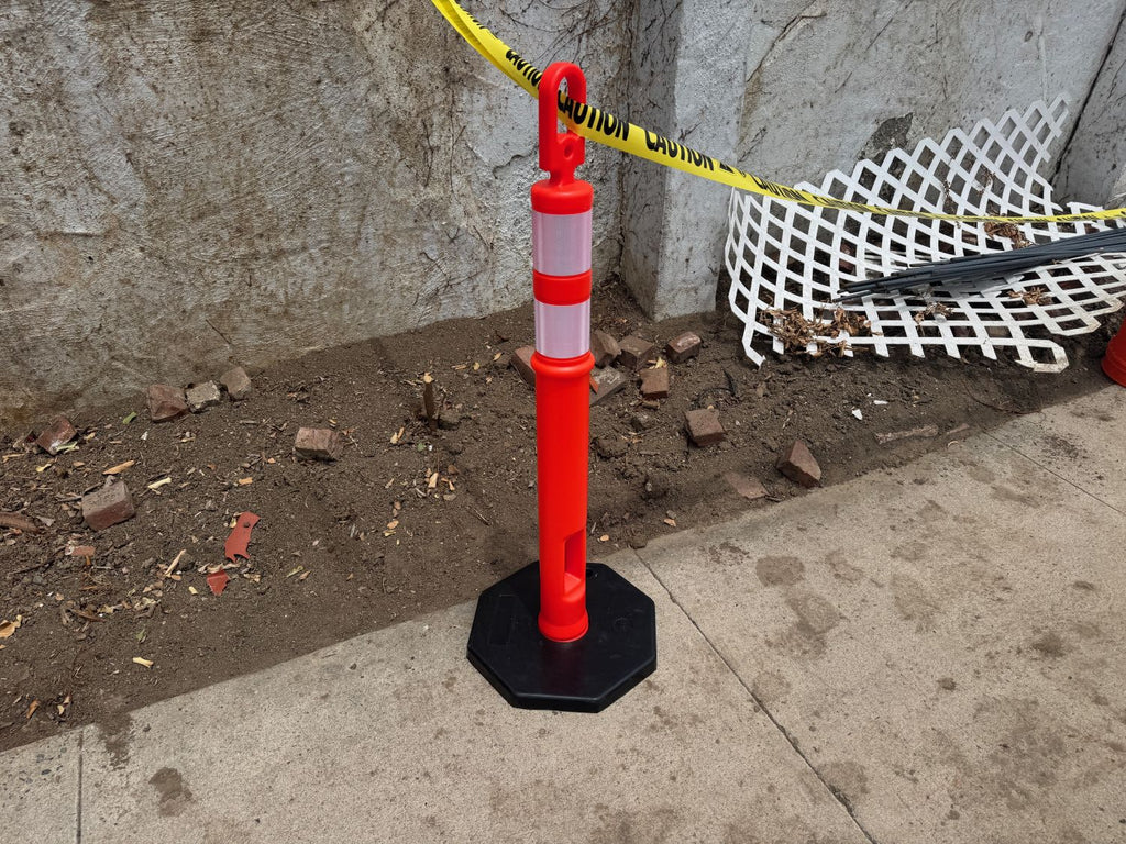 46" Plastic Traffic Delineator Post with Base - Reflective Bands (Orange)