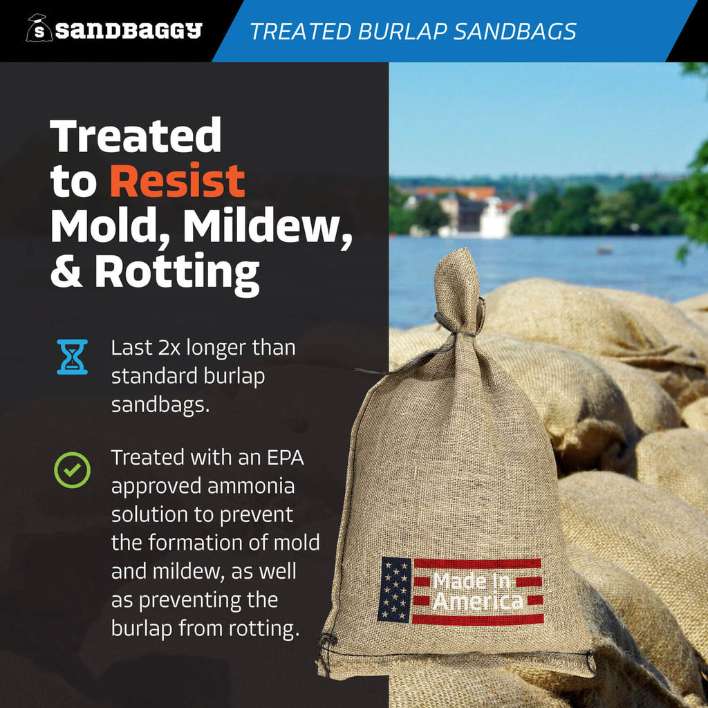 long lasting treated burlap sandbags military grade - EPA Approved