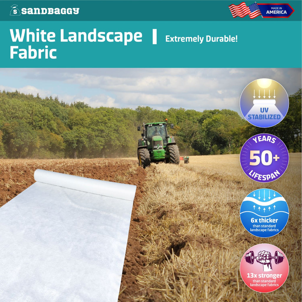 long lasting UV stabilized white landscape fabric has a 50 year lifespan