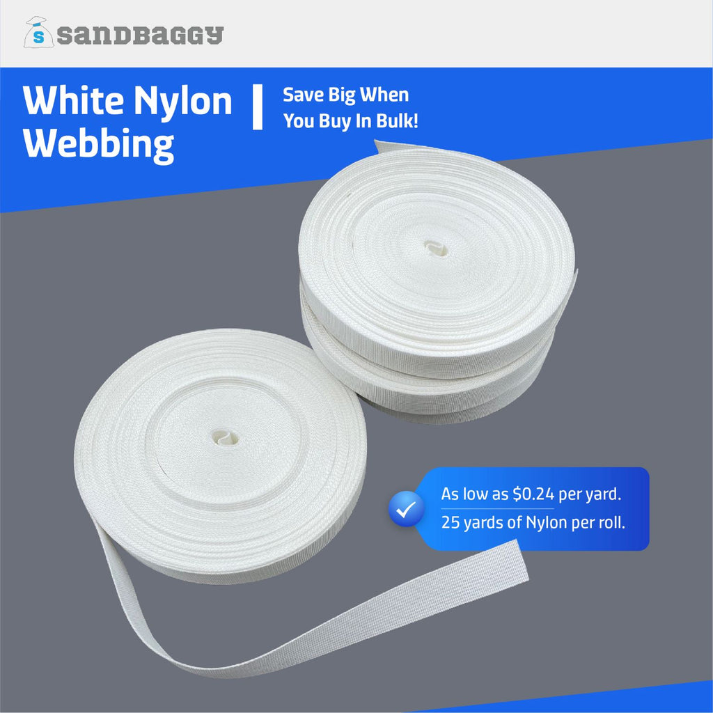 25 yard (75 ft) white nylon webbing rolls for sale in bulk