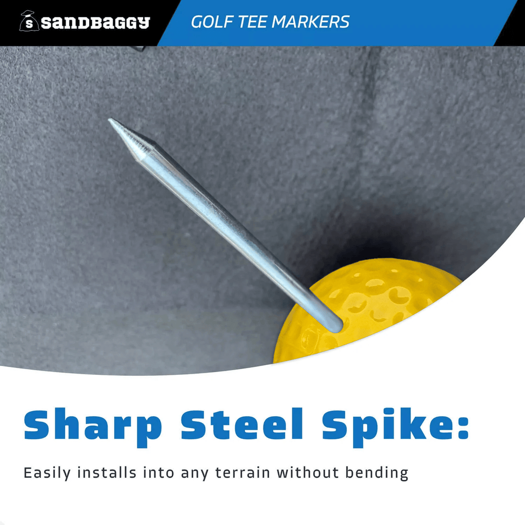 Yellow Golf tee marker with sharp steel spike for accurate position