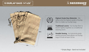 10 burlap bags 14x26: highest grade raw materials, traditional looms, herakle sewing