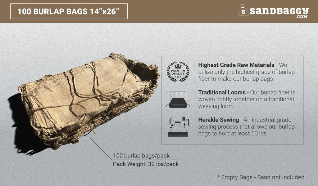 100 burlap bags 14x26: highest grade raw materials, traditional looms, herakle sewing