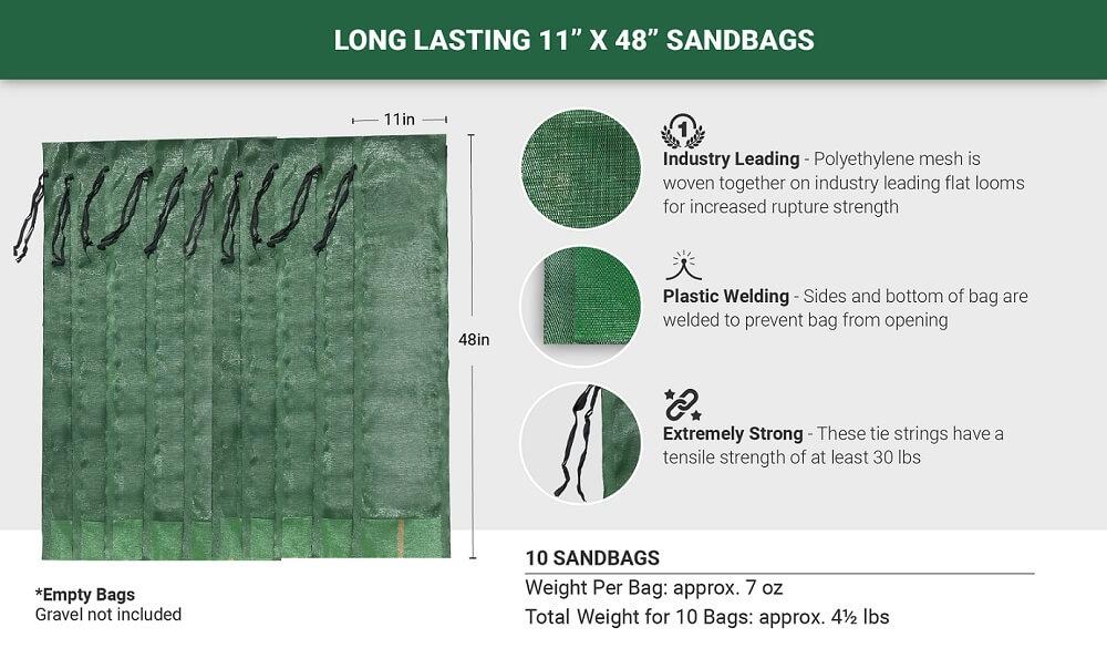Empty Polyethylene Tube Sandbags For Gravel (10 Pack)