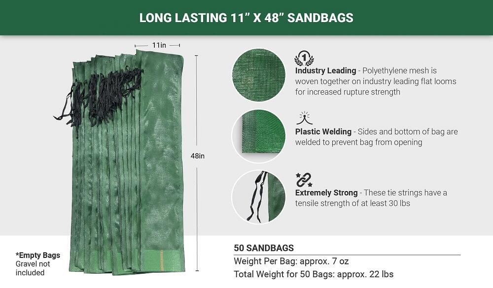 Empty Polyethylene Tube Sandbags For Gravel (50 Pack)