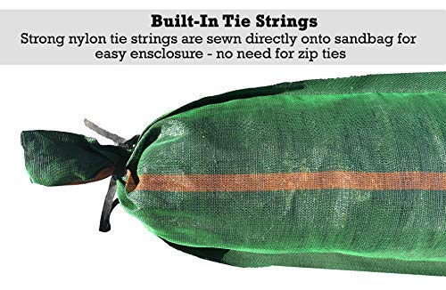 Sandbaggy 11" x 48" tube sandbags have built-in tie strings. Strong nylon tie strings are sewn directly onto the sandbag for easy enclosure. No need for zip ties.