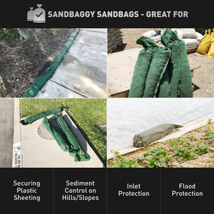 Sandbaggy 11" x 48" tube sandbags are great for securing plastic sheeting, sediment and erosion control on hills/slopes, inlet protection, and flood protection.