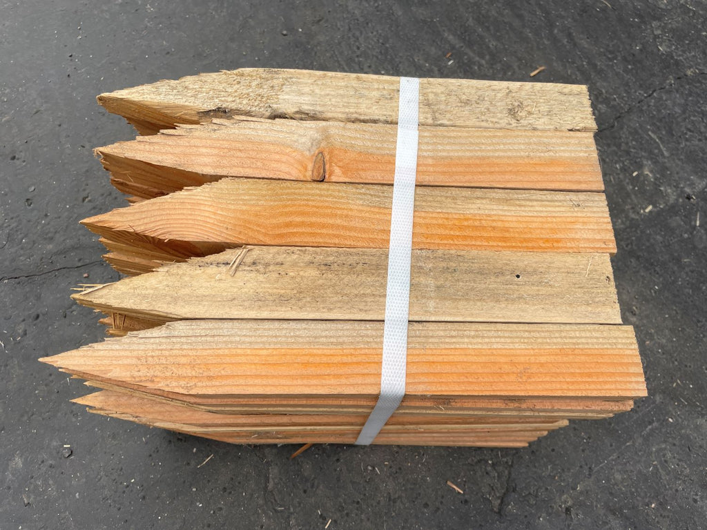 heavy duty 1" x 2" x 12" wood stakes with chisel point