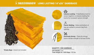 1000 Pack of Long Lasting 14" x 26" Polyethylene Sandbags